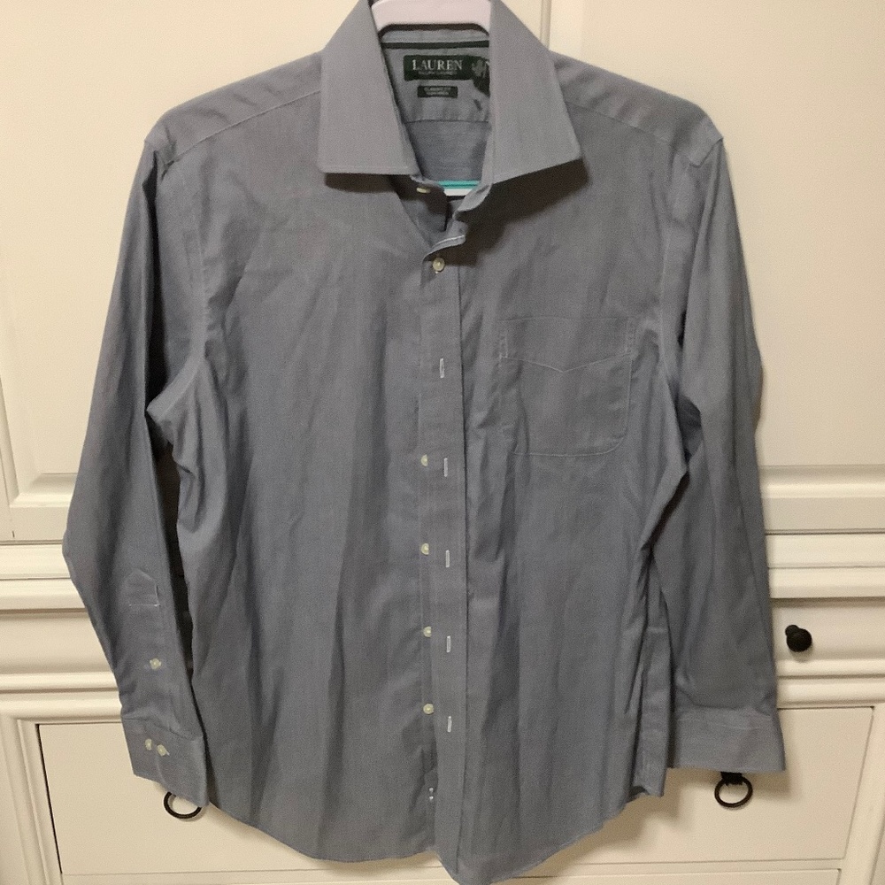 Men’s Ralph Lauren 15 1/2 Medium long button up sleeve shirt gray